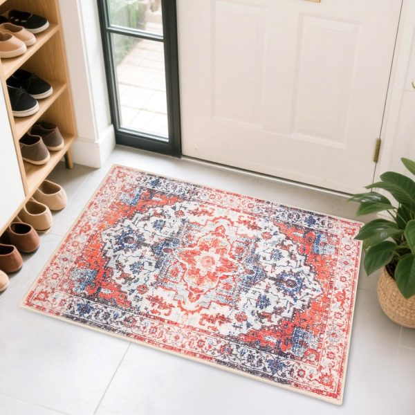 2x3 Washable Entryway Rug - Non-Slip Low Pile Indoor Rug for Bathroom, Hallway or Bedroom - Soft Accent Mat, Dryer Safe