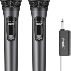 Aveek Karaoke Microphone Wireless, Microphone for Speakers with Rechargeable Receiver for Party, DJ, Wedding, Speech, Singing(2 Packs)