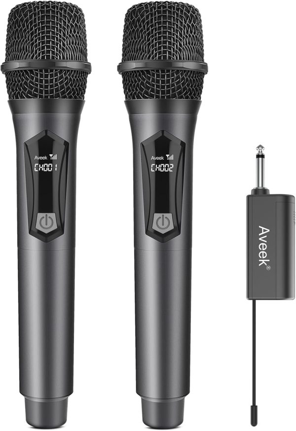 Aveek Karaoke Microphone Wireless, Microphone for Speakers with Rechargeable Receiver for Party, DJ, Wedding, Speech, Singing(2 Packs)