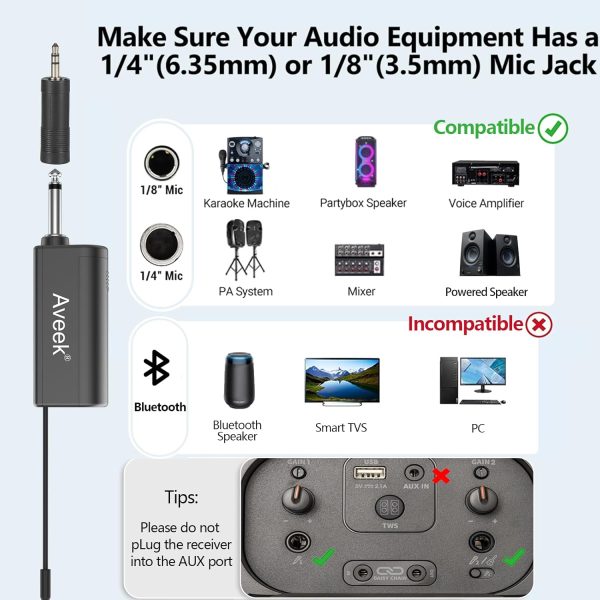 Aveek Karaoke Microphone Wireless, Microphone for Speakers with Rechargeable Receiver for Party, DJ, Wedding, Speech, Singing(2 Packs) - Image 3