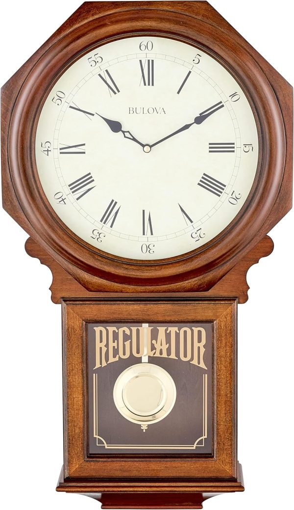 Bulova C3543 Ashford Wall Clock | 25" Schoolhouse Design | Walnut Finish | Harmonic Triple-Chime Movement | Engraving Plate - Image 2