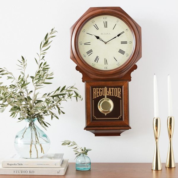 Bulova C3543 Ashford Wall Clock | 25" Schoolhouse Design | Walnut Finish | Harmonic Triple-Chime Movement | Engraving Plate - Image 4