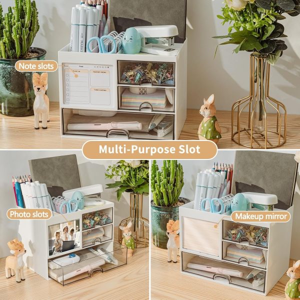 Desk Organizer with 3 Drawer, Multi-Functional Pencil Pen Holder for Desk, Desk Organizers and Storage with 8 Compartments, Desktop Organizer for Office Home Art Supplies (White) - Image 5