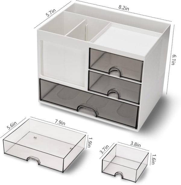 Desk Organizer with 3 Drawer, Multi-Functional Pencil Pen Holder for Desk, Desk Organizers and Storage with 8 Compartments, Desktop Organizer for Office Home Art Supplies (White) - Image 6