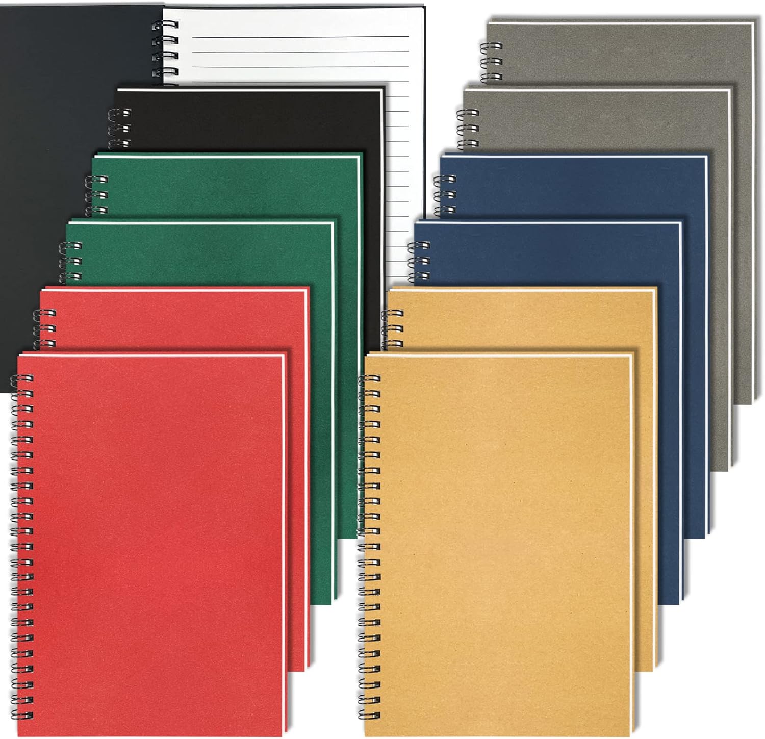 GINMLYDA Small Spiral Notebook 12Pack, 120 Lined Pages 8.25×5.50 Inches Spiral Journal Kraft Cover Notebooks & Writing Pads for School Home Office Aesthetic Sketch Drawing Note