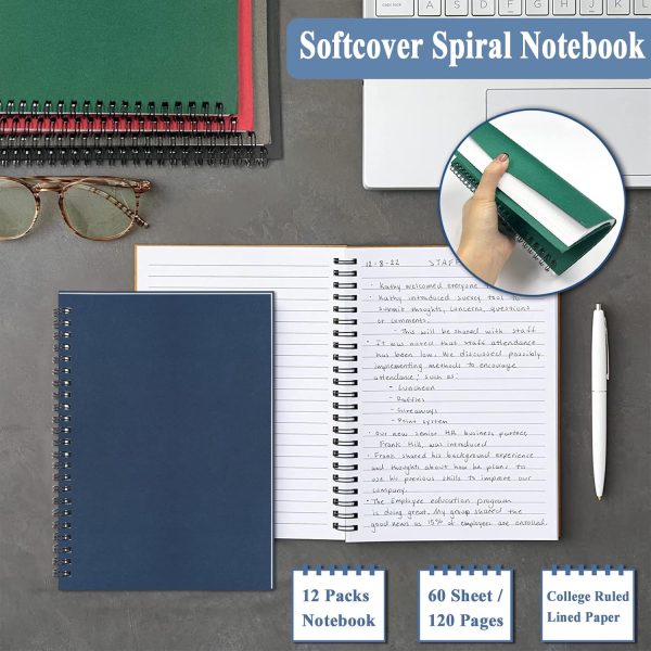 GINMLYDA Small Spiral Notebook 12Pack, 120 Lined Pages 8.25x5.50 Inches Spiral Journal Kraft Cover Notebooks & Writing Pads for School Home Office Aesthetic Sketch Drawing Note - Image 3