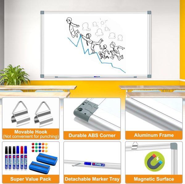H-Qprobd Large White Board Dry Erase Board for Wall 72"X40" Magnetic Whiteboard with Long Pen Tray, Presentation Dry Erase Boards for Office, Classroom, School, Home - Image 2
