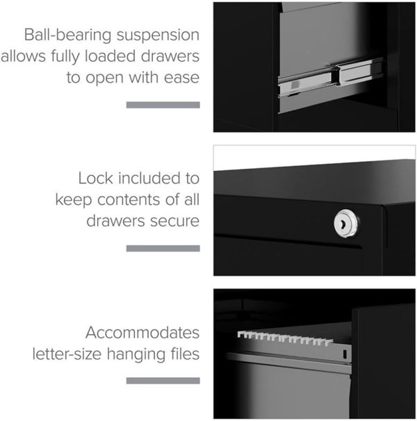 Lorell Fortress Locking Metal File Cabinet, 2-Drawer, 22" x 15" x 28.4", Black - Image 9