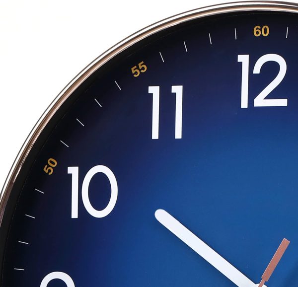 Navy Blue Modern Round Silent Wall Clock - 12" Quality Quartz - Living Room, Bedroom, Kitchen - Image 2