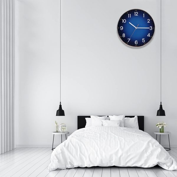 Navy Blue Modern Round Silent Wall Clock - 12" Quality Quartz - Living Room, Bedroom, Kitchen - Image 5