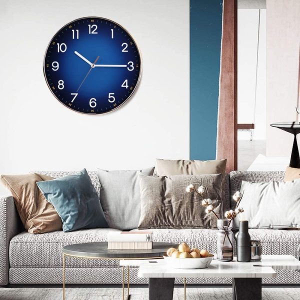 Navy Blue Modern Round Silent Wall Clock - 12" Quality Quartz - Living Room, Bedroom, Kitchen - Image 6